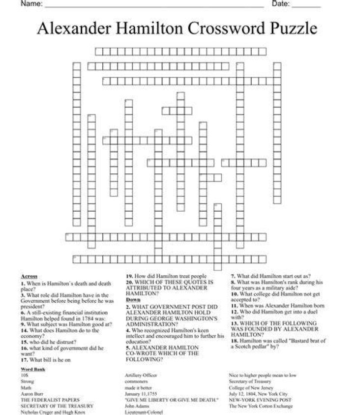 Bills with Alexander Hamilton Crossword Clue