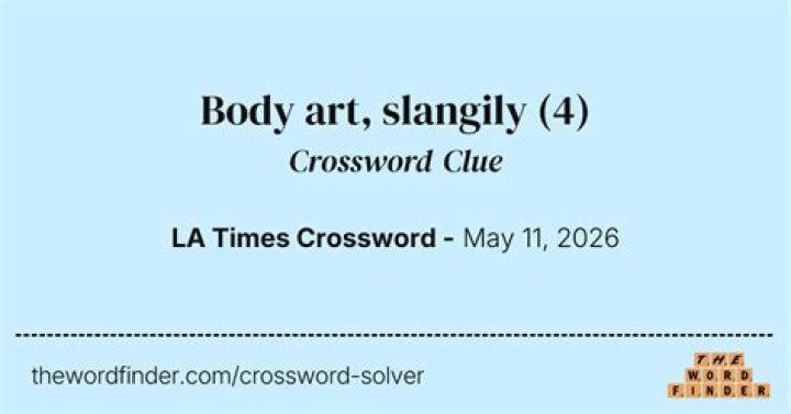 Body art, slangily Crossword Clue