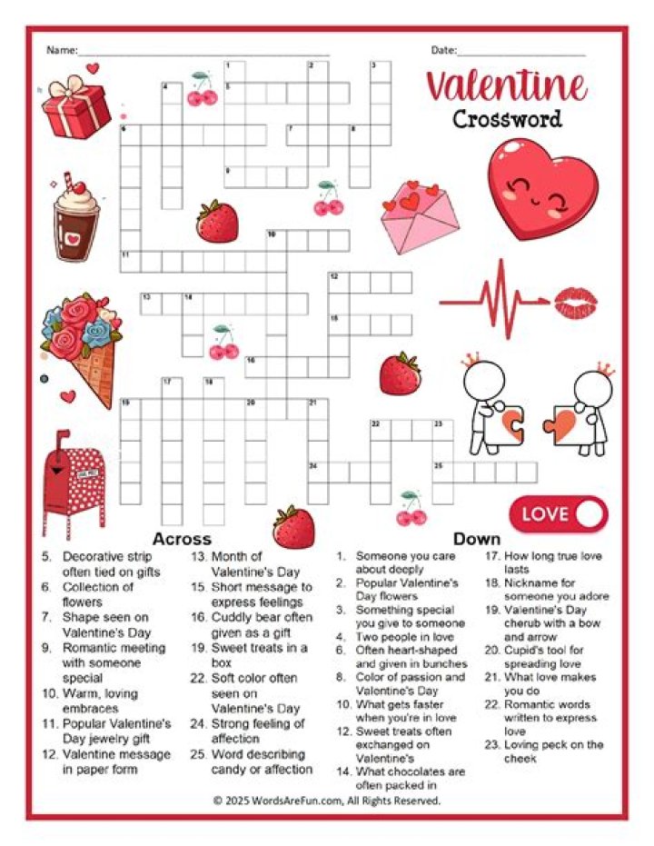 Candy that the lovers [circled letters] on Valentine’s Day Crossword Clue