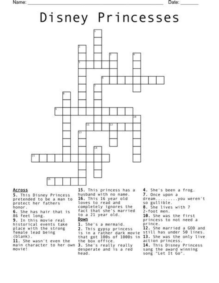 First black Disney princess Crossword Clue