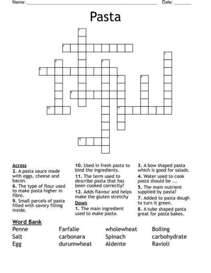 Thin variety of pasta Crossword Clue